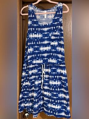 Cacique Blue and White Tie-Dye Sleeveless Dress